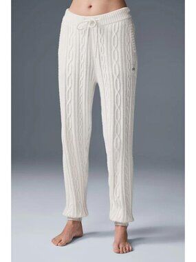 ALO YOGA Women's Cable Knit Winter Bliss Pant Size S In Ivory